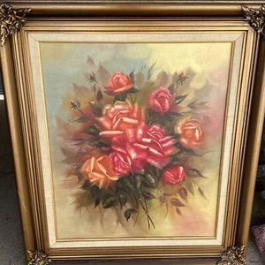 OIL ON CANVAS FLORAL ROSES PAINTING SIGNED CARL VALENTE - Picture 1 of 11