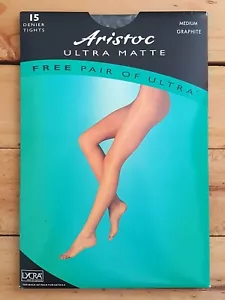 Vintage Aristoc Ultra Matte 15 Denier Sheer Nylon Tights 1990s - Medium Graphite - Picture 1 of 2