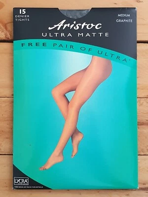 Vintage Aristoc Ultra Matte 15 Denier Sheer Nylon Tights 1990s - Medium Graphite - Image 1 of 2