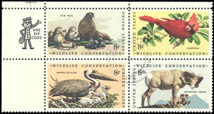 Scott 1467a - The 8 ¢ Wildlife Conservation Ausgabe Reißverschluss 4er Block von 1972 - gebraucht - Bild 1 von 1