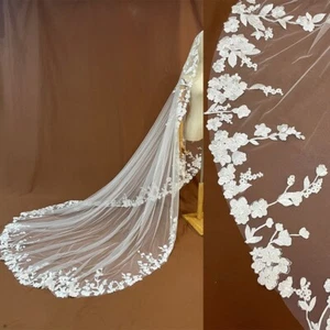 Long Wedding Veil White Appliques Lace Edge Bridal Veils Accessories 300CM - Picture 1 of 9