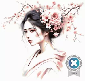 Geisha and Cherry Blossoms Cross Stitch Pattern + Photo, Inc Pattern Keeper File - Picture 1 of 10