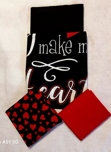 You Make My Heart Happy Fabric Panel + Black, Tossed Hearts, Christmas Red yards - Picture 1 of 6