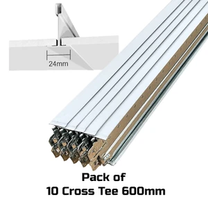 10 x White Cross Tee Section 600mm Suspended Ceiling Grid System Bar Component - Picture 1 of 4