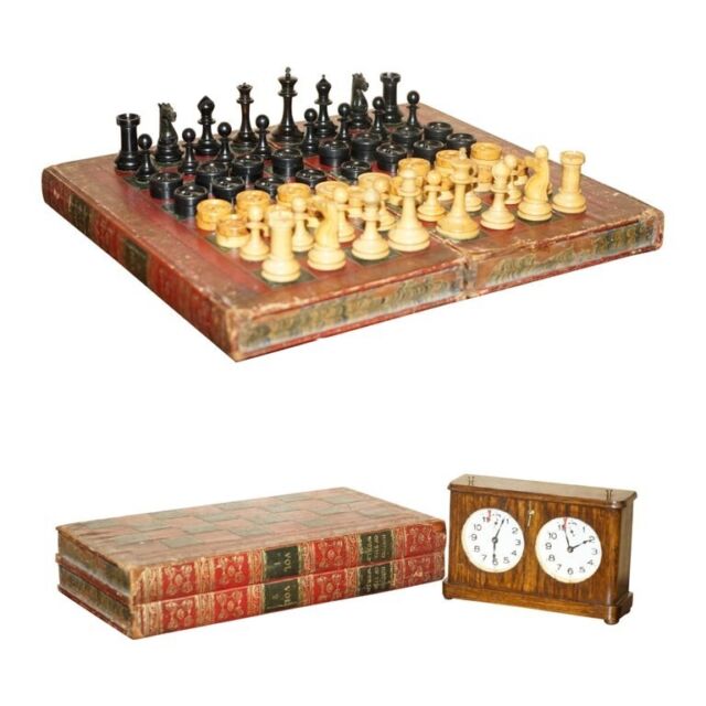 Early 20th Century Chess Board Made By Jacks Of London With Chess Set, 941200