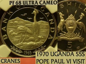 Uganda 1970 5 Shillings~RARE 2,167 Minted~NGC PF-68 UC~Highest~Pope Paul Visit - Picture 1 of 1