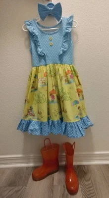 Vestido Eleanor Rose Spring Showers Talla 5-6, Botas de Lluvia Talla 10, Nuevo con Etiquetas Diadema Foto 1 de 4