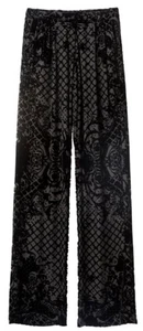 BALMAIN x H&M Burnout Velvet SILK WIDE LEG Pleated Pants Trouser sz 8 M 30” W - Picture 1 of 9