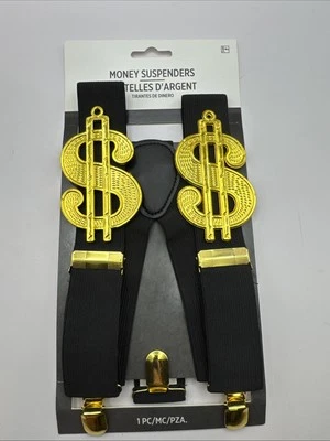 AMSCAN 1 Pc ADULT Novelty Money (Dollar Symbol $$) Suspenders Black/Gold Q6 Foto 1 de 4