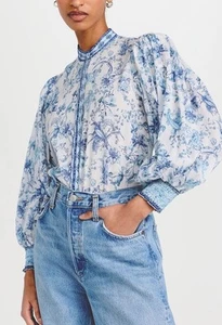 Alice + Olivia Blouson-Sleeve Cotton Top Size M - Picture 1 of 14