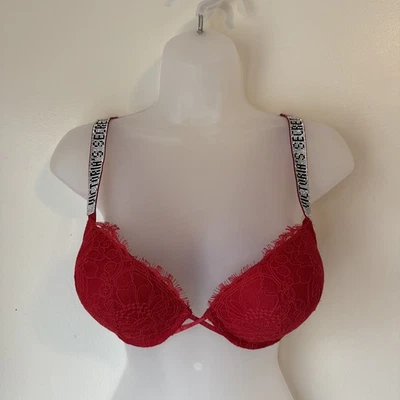 Victoria's Secret Very Sexy Red Push Up Shine Strap Bra 34C Bling Rhinestones - Image 1 of 4