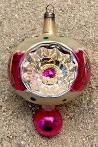 Vintage Polen Weihnachtsschmuck Einzug Quecksilber Glas Endstück Tropfen rosa *DEFEKT* 3,5" - Bild 1 von 12