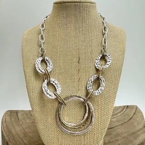 Stella & Ruby Statement Necklace Mixed Metal Silver & Gold tone Large Rings - Picture 1 of 13