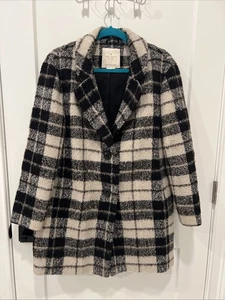 Kate Spade Wool Plaid Midi Jacket bow Coat Black White mohair 6 - Picture 1 of 5