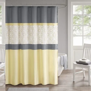 Geometric Embroidered Shower Curtain 72x72 Yellow/Grey - Picture 1 of 7