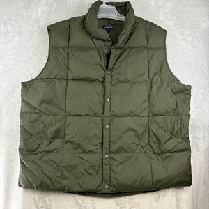 Lands End Vest Mens 2XL Green Goose Down Puffer Snap Front Quilted Nylon Warm - Picture 1 of 13