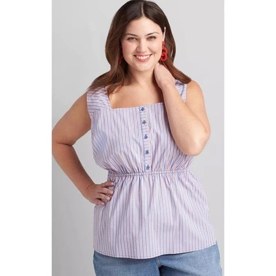 Camiseta sin mangas Lane Bryant a rayas azul rojo peplum nueva con etiquetas talla 24 Foto 1 de 4
