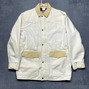 Vintage Walls Ranch Coat Mens White Plaid Fleece Lined Collared Full Zip Outdoor - Picture 1 of 13