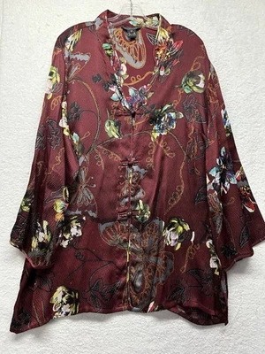 Top abotonado de seda estampado floral rojo talla 2X Citron Santa Monica para mujer (U2) Foto 1 de 4