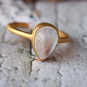 Rainbow Moonstone Ring, 18k Gold Filled Moonstone Ring, Pear Moonstone Ring, Nat - Picture 1 of 8