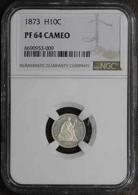 Moneda de diez centavos libertad sentada 1873 (PF64 CAMEO) prueba 10C NGC - gran contraste Foto 1 de 4