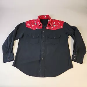 Vintage Black Red bandana Western Pearl Snap Shirt  Boots Hat Spurs XL - Picture 1 of 7