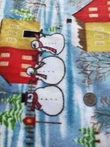 1 1/2 Yds Winter Snowman Scene Birdhouses Fleece Flannel Quilting Sewing Fabric - Picture 1 of 3