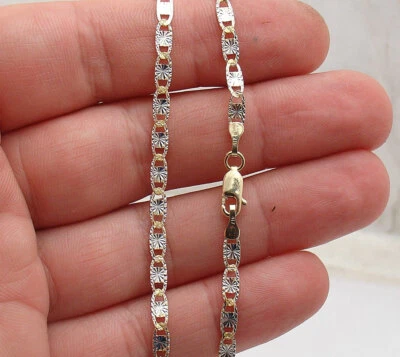 Diamond Cut Valentino Chain Ankle Bracelet Anklet Real Solid 10K Two-Tone Gold - Image 1 of 4