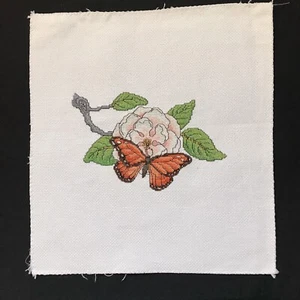 Finished Cross Stitch Monarch Butterfly Spring Blossom Flower Insect Needle Art  - Picture 1 of 7