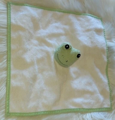 Beansprout green frog White Terry Cloth green Trim Lovey Security Blanket  - Image 1 of 4