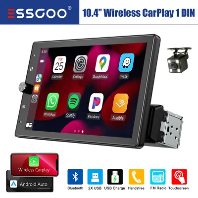 10.4" 1 DIN Wireless Carplay Android Auto Radio Car Stereo Rotatable Screen Cam - Image 1 of 4