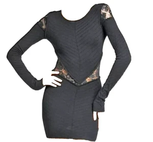 NWT Torn by Ronny Kobo Holly in Black Knit Sheer Lace Insert Cut Out Dress L / 8 - Picture 1 of 3
