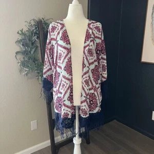 Charlotte Russe Kimono Cardigan Large Black Pink Blue with Tassels *Small Flaw - Picture 1 of 10