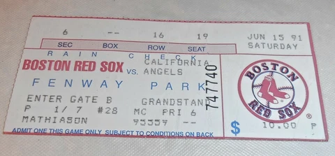 VINTAGE 1991 BOSTON RED SOX CALIFORNIA ANGELS JUNE 15 1991 OLD TICKET Cover