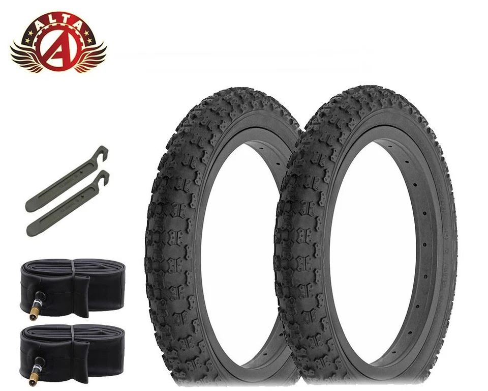 2 ALTA BICYCLE WIRE BEAD 14 x 2.125 BLACK COMP III BMX TREAD W/TUBES & PRY LEVER - Image 1 of 1