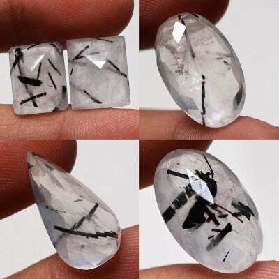 5 PC Natural Tourmaline Rutile Quartz High Grade 14mm-21mm Faceted Cut Gemstones - Image 1 of 4