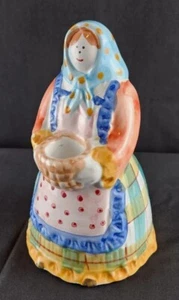 Hand painted Pier One Imports Candlestick Made in Italy Ceramic Farmer Women 7" - Picture 1 of 10