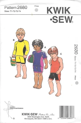 Vintage Uncut Kwik Sew Sewing Pattern # 2680 Toddlers Swimsuits Size T1-T2-T3-T4 - Image 1 of 2