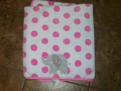 Manta de felpa Garanimals blanca rosa lunares gris elefante bebé aplicada Foto 1 de 4