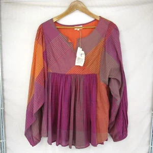 World Market Plaid Collection Women's Long Balloon Sleeve Tunic Blouse L/XL - Picture 1 of 10