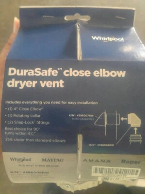 Conector de ventilación para secadora de codo DuraSafe Close 90 grados - Whirlpool 4 pulgadas Foto 1 de 4