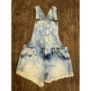 Mossimo Acid Wash Denim Romper with Lace Trim XS Boho Summer Festival - Picture 1 of 3