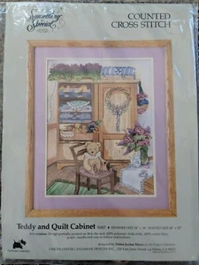"Teddy and Quilt Cabinet" Stamped and Counted Cross Stitch Kit Unopened - Picture 1 of 2