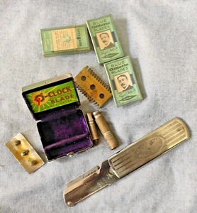 OLD BLADE KNIFE '' MEDIRATTA'' , FOLD ABLE RAZOR IN BOX & 3 PACKETS OF BLADES - Picture 1 of 24