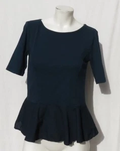 3 THREE DOTS USA Teal Cotton Jersey Woven Peplum Half Sleeve Tee Shirt Top S M - Picture 1 of 6