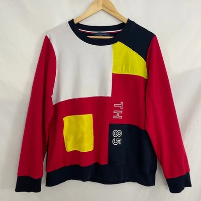 Moletom Tommy Hilfiger Color Block feminino XL TH 85 gola redonda pulôver retrô - Imagem 1 de 4