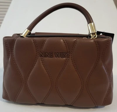 Nine West Purse Mini Satchel Quilted Brown Gold - Image 1 of 4