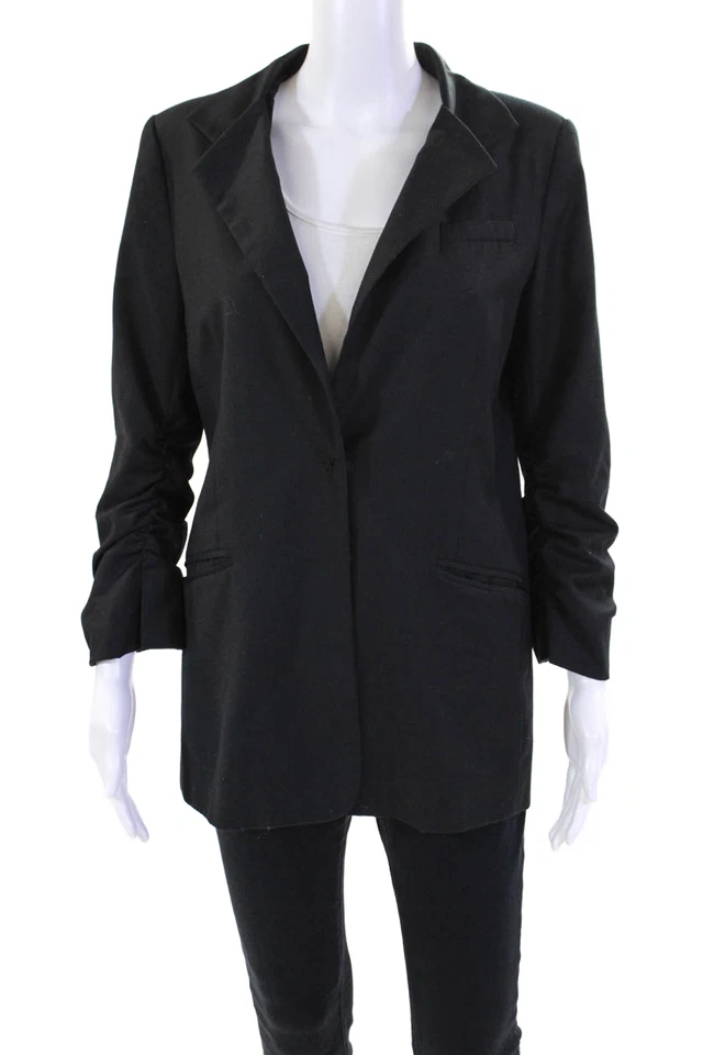 Central Park West Womens Single Button Notched Lapel Blazer Jacket Black Medium - Image 1 of 4
