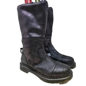 Stivali pieghevoli Dr. Martens Pasha 36 neri iridescenti foderati in pelliccia sintetica punk grossi - Foto 1 di 6