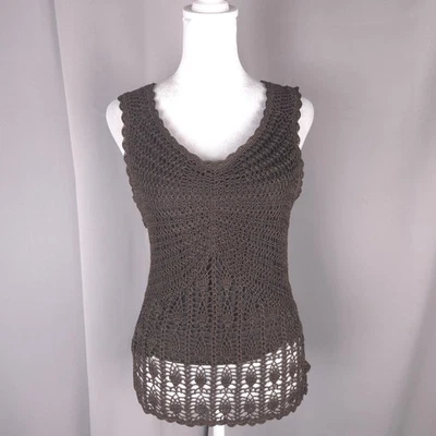 Talbots Sweater Womens Petite Small Brown Hand Knit Crochet V Neck Lined Tank - Image 1 of 4